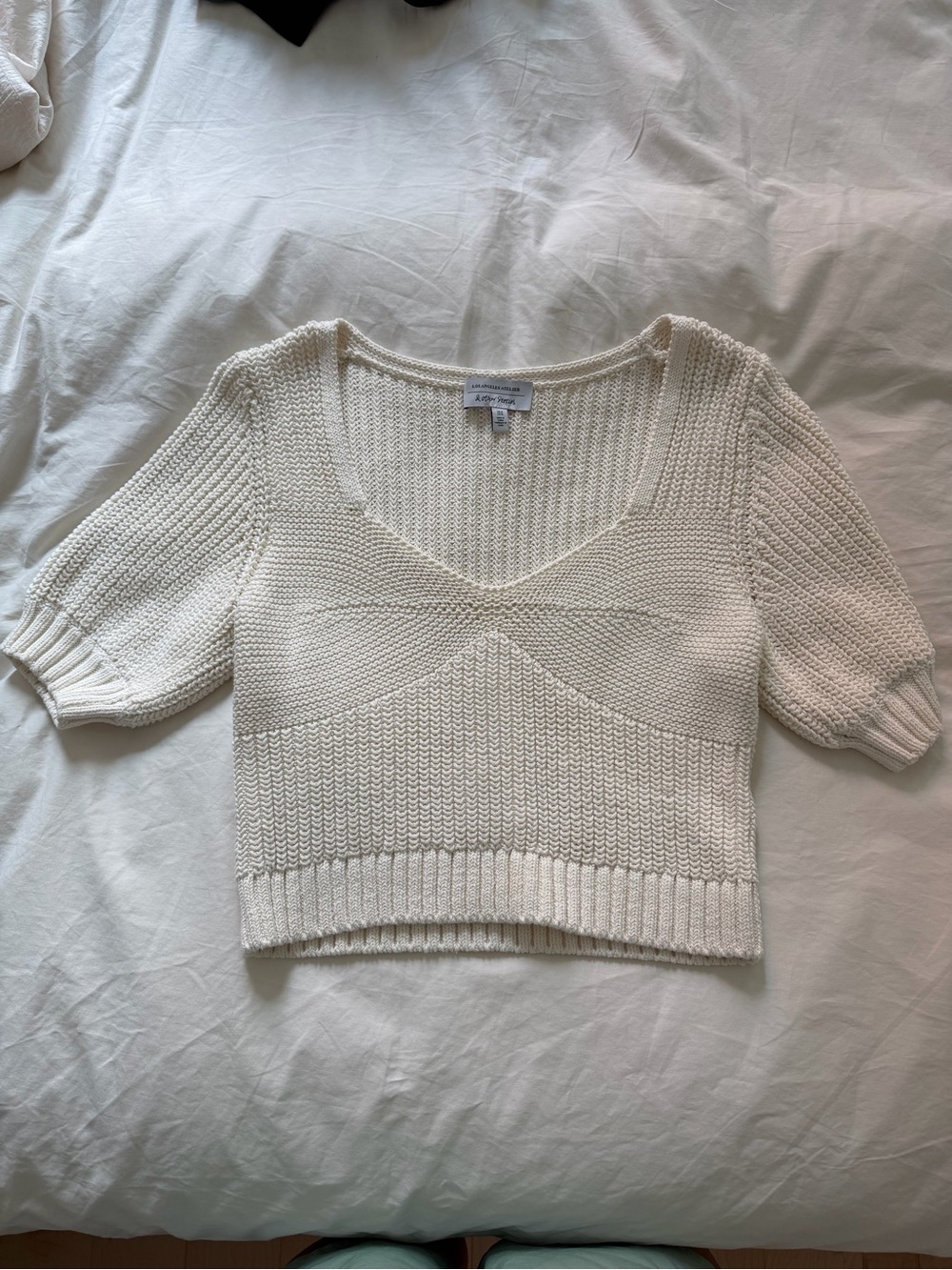 & Other Stories Cropped Knit Bell Sleeve Scoop Neck Top